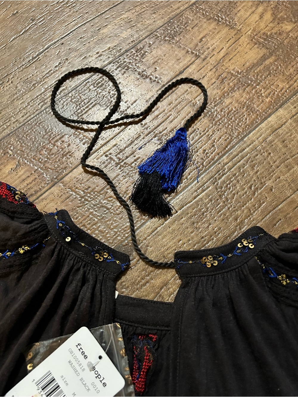 Free People Embroidered Boho Flowy Sequin & Mesh Detail — Washed Black Color - Picture 6 of 9